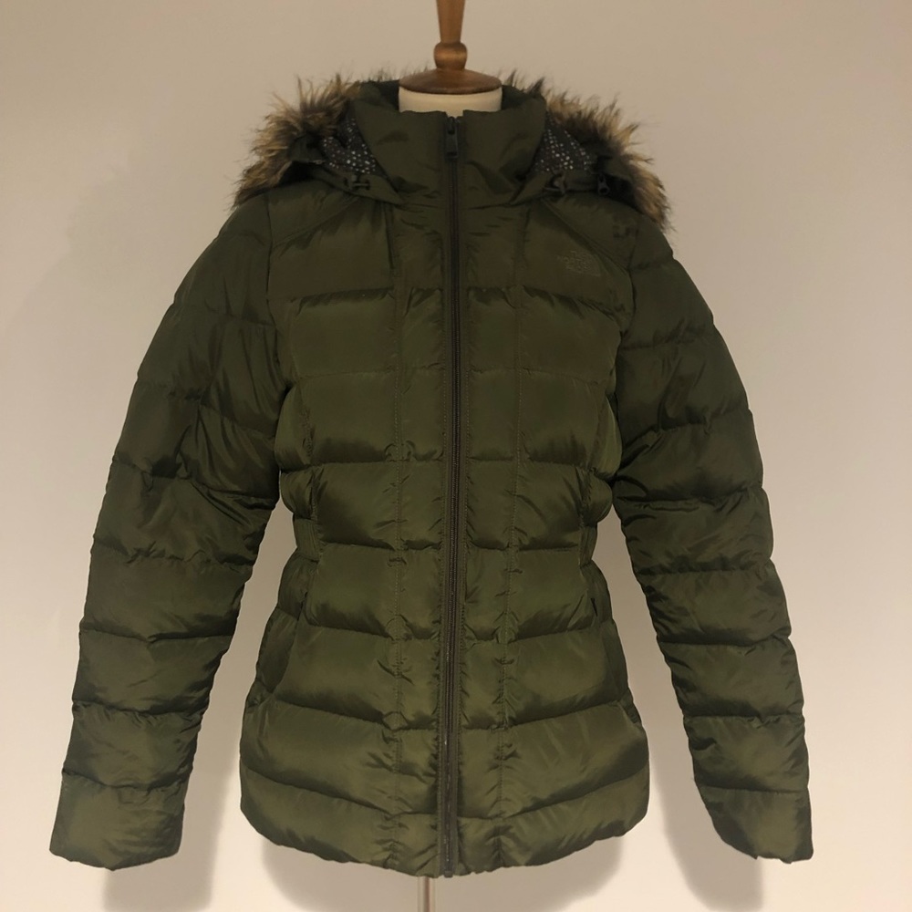 North Face Army Green Jacket with Fur-trimmed Hood